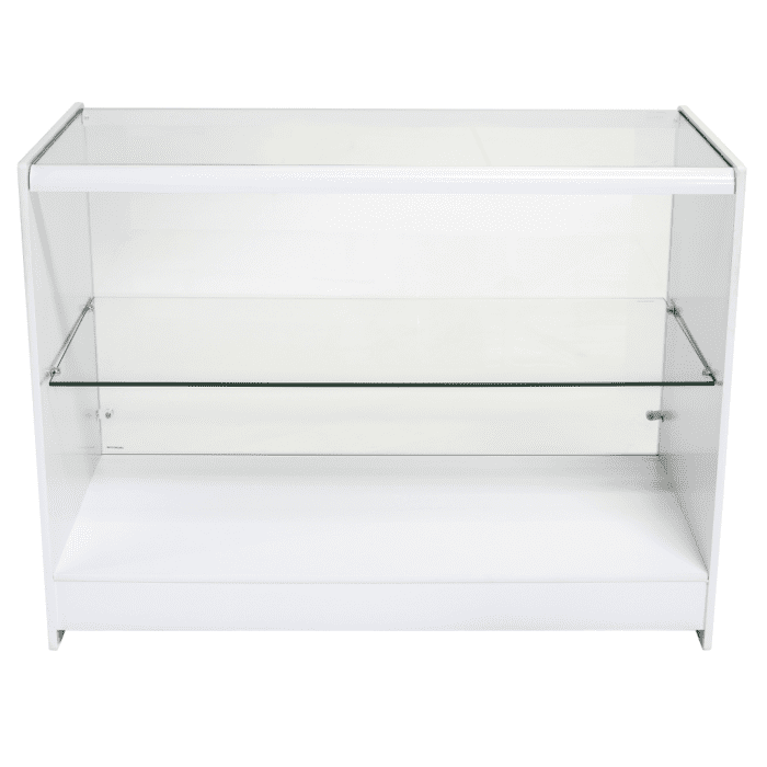 Full Glass Showcase Shop Counter 1200mm – White