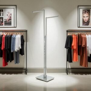2 straight arms clothes rail - display stand for retail garment presentation.