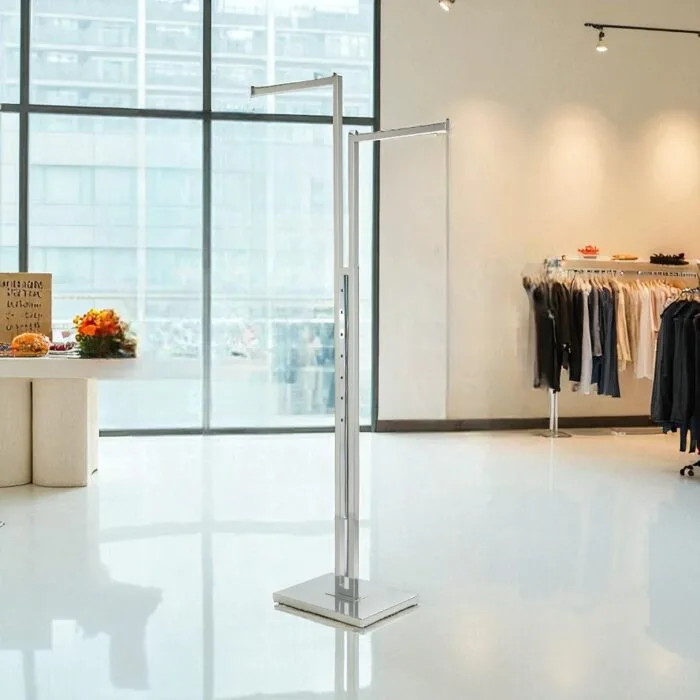 2 straight arms clothes rail - display stand for retail garment presentation.