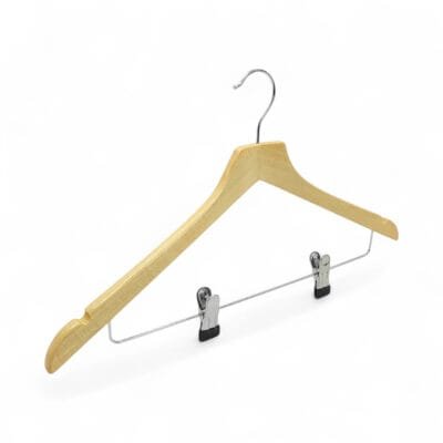 Natural Wooden Coat Hanger with Clips & Notches-44.5cm