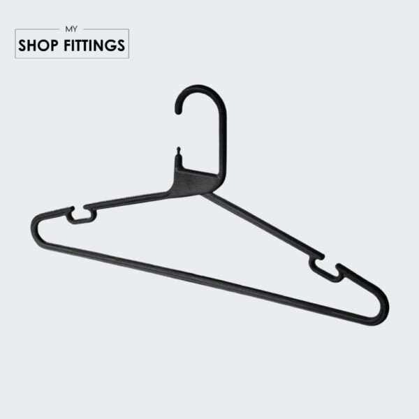 Black Heavy-Duty Plastic Hanger with Trouser Bar and Shoulder Notches ...