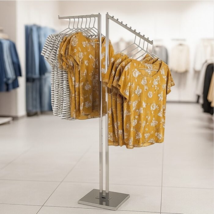 Chrome Adjustable 2 Arm Mixed Rail Clothes Display Stand