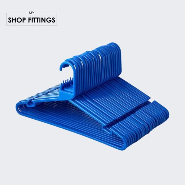 Blue Plastic Hangers with Trouser Bar and Shoulder Notches My