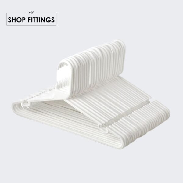 White Plastic Hangers with Trouser Bar and Shoulder Notches My