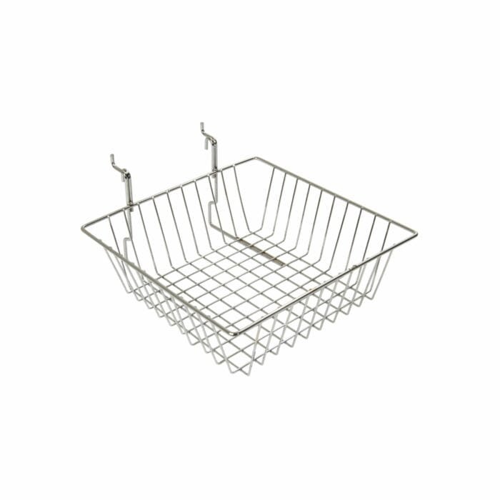 Chrome Multipurpose Basket Display For Slatwall & Gridwall Mesh , W300 x D300 x H100 mm