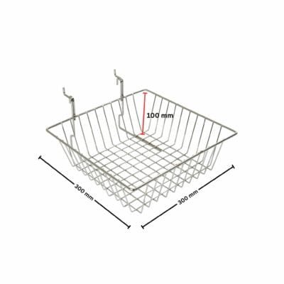 Chrome Multipurpose Basket Display For Slatwall & Gridwall Mesh , W300 x D300 x H100 mm