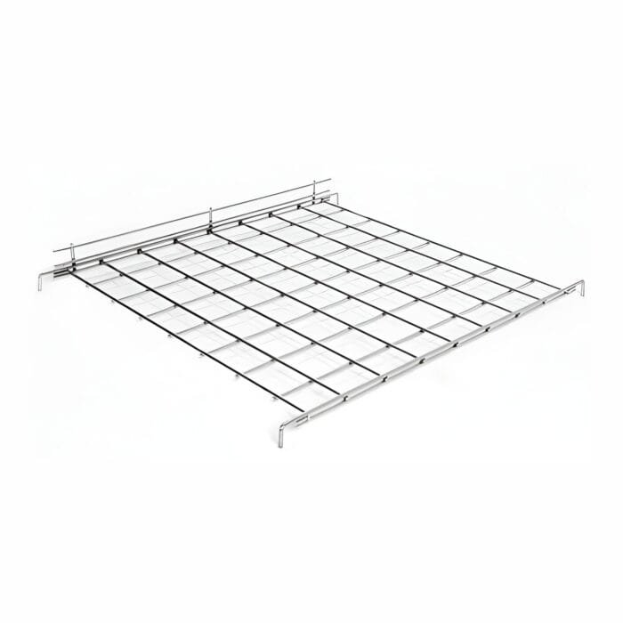 Chrome Front Lipped Shelf for Gridwall Mesh Panels, measuring 610 mm x 610 mm.