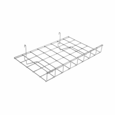 Straight wire shelf with lip for gridwall mesh panels – chrome W610 x D380 x H76 mm