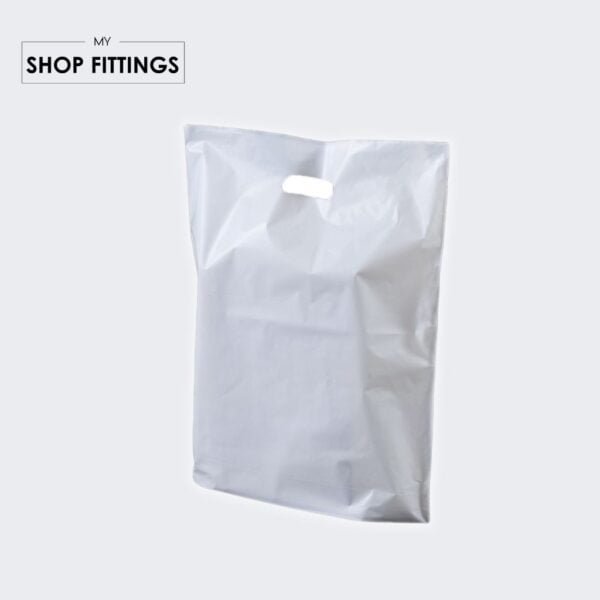 15x18x3″ White Patch Handle Plastic Carrier Bags - My ShopFittings