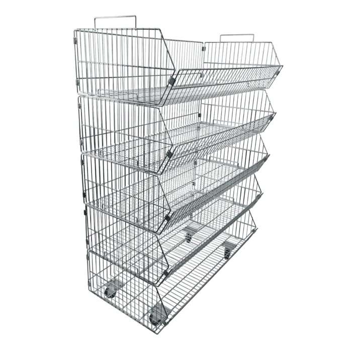 Wire Dump5 x Stacking Baskets with Wheeled Base Basket Zinc – 48cmx48cmx78cm