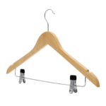 Natural Wooden Coat Hanger with Clips & Notches-44.5cm