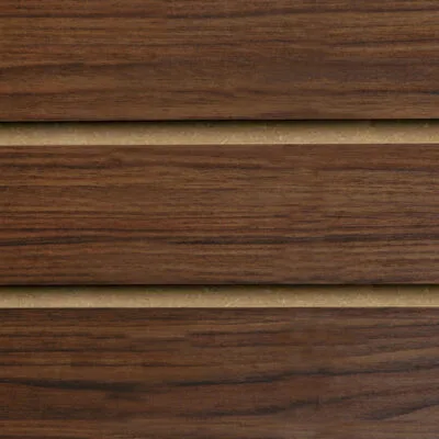 Walnut Slatwall Board Panels 18mm MDF with 100mm centres for retail displays