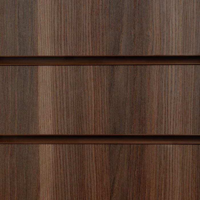 Dark ash slatwall board panel 18mm MDF with 100mm centres for retail displays