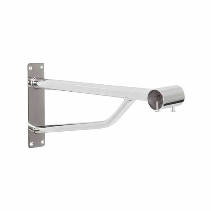 Chrome projection bracket for 32mm tube wall-mounted support arm.