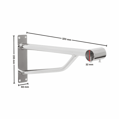 Chrome projection bracket for 32mm tube wall-mounted support arm.