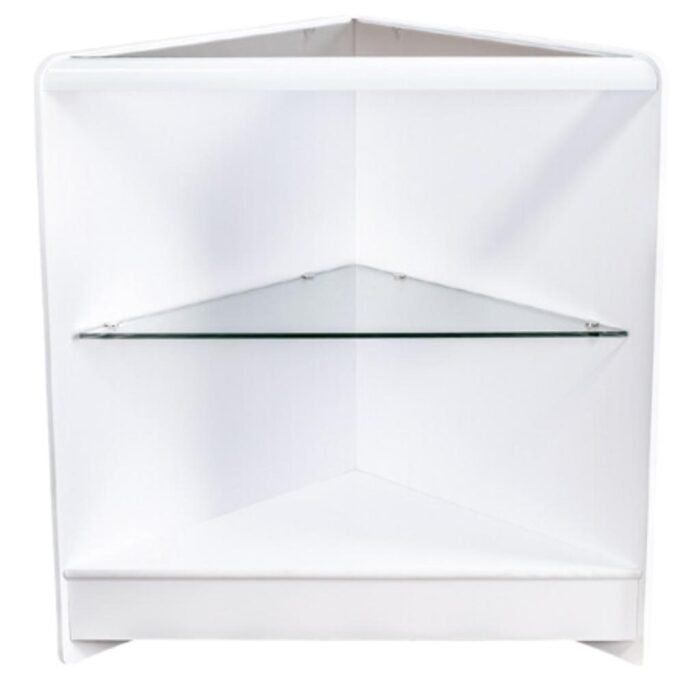 open corner counter with glass shelf – white