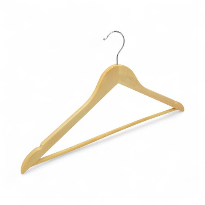 Natural Wooden Hanger with Trouser Bar and Shoulder Notches – 44.5cm