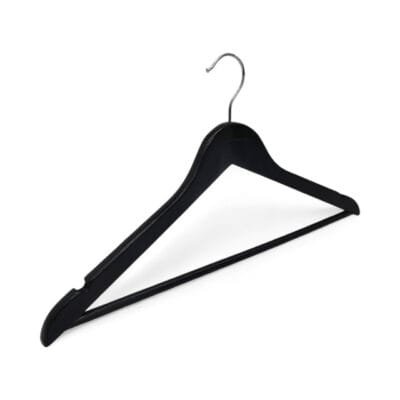 Black Wooden Hangers with Trouser Bar and Shoulder Notches – 44.5cm