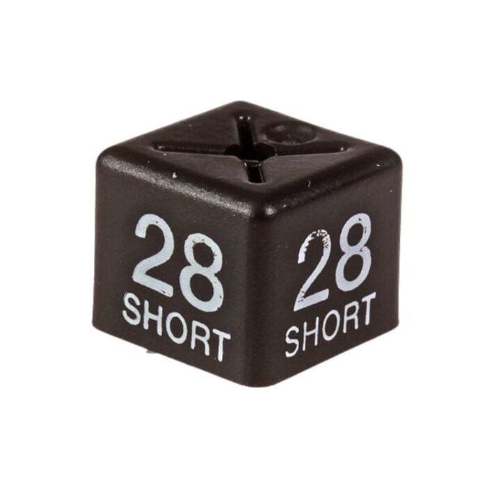 '28 short' menswear size cubes - white on black