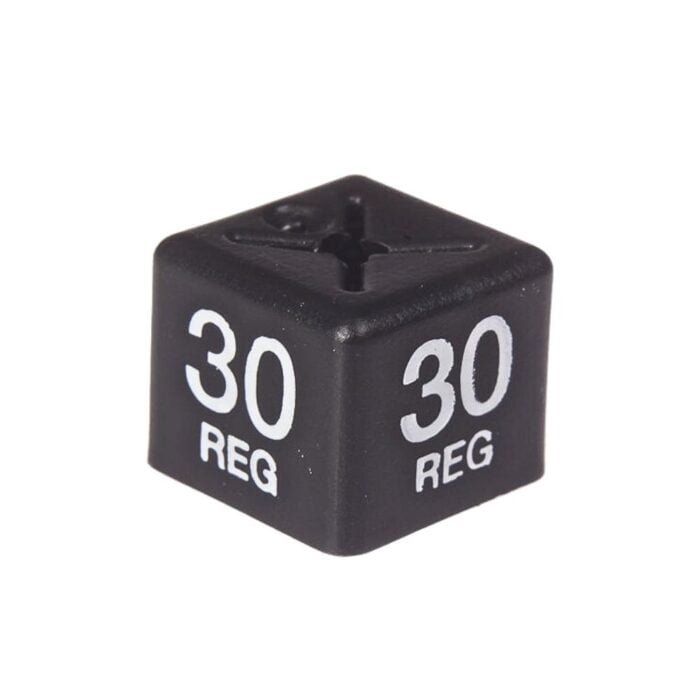 '30 Reg' Menswear Size Cubes - White on Black