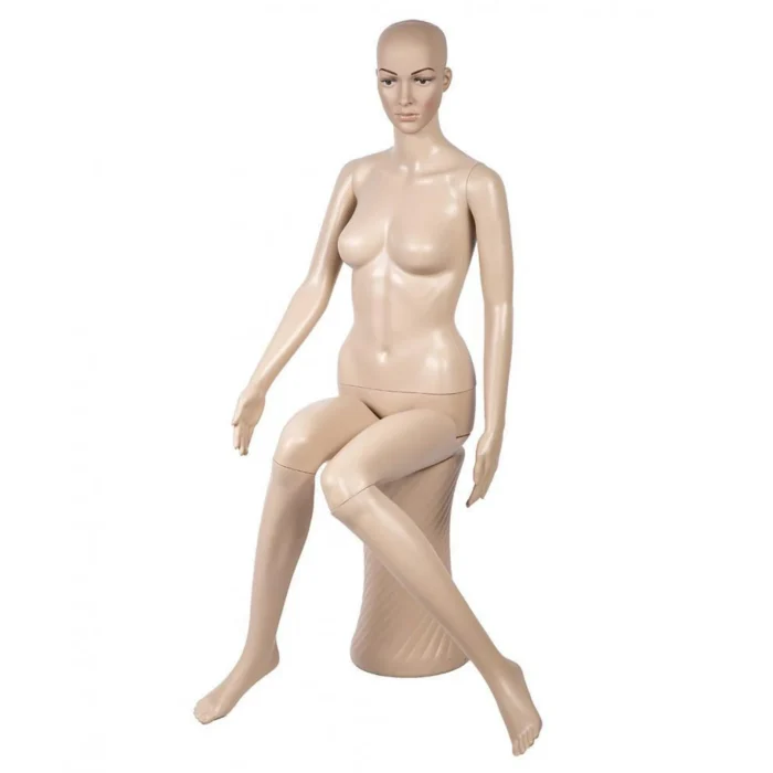 Realistic Full Body Female Sitting Mannequin With Pedestal Base