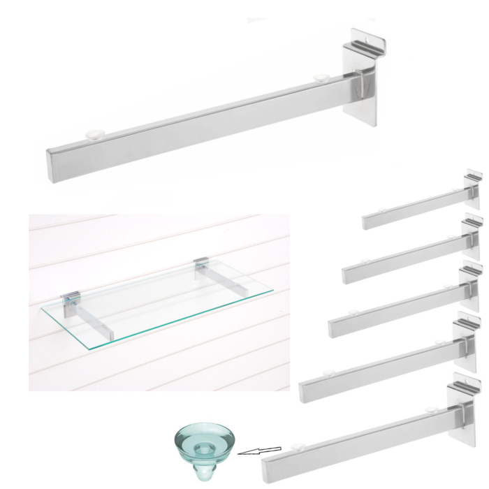 Glass Shelf Brackets For Slatwall Display 6 Sizes