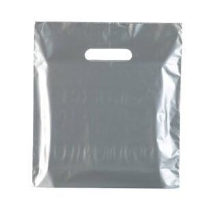 Silver Plastic Carrier Bags in Range of 4 Sizes.