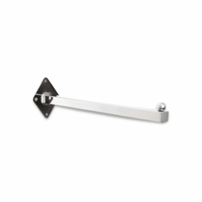 Chrome Wall Mounted Straight Arm – 300mm durable chrome-plated steel display arm with ball end stopper for retail garment hanging