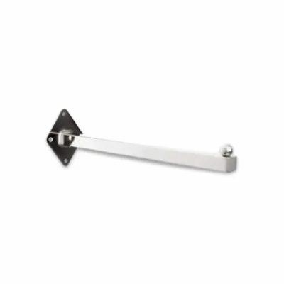 Chrome Wall Mounted Straight Arm – 300mm durable chrome-plated steel display arm with ball end stopper for retail garment hanging