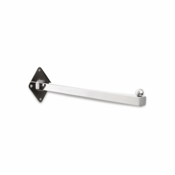 Chrome Wall Mounted Straight Arm – 300mm durable chrome-plated steel display arm with ball end stopper for retail garment hanging