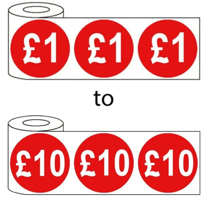 500 x 45mm red price self adhesive stickers £55 in roll packaging