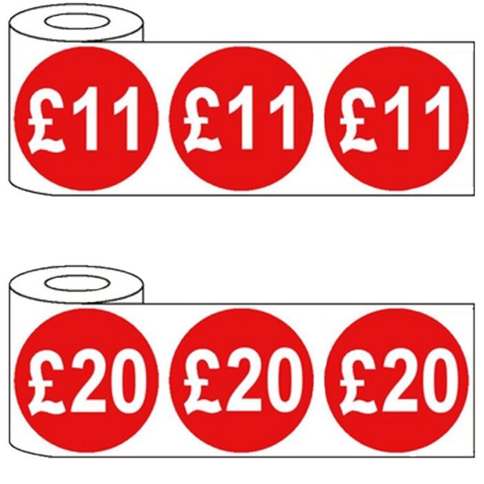 500mm x 45mm - £11-£20 Red Self Adhesive Price Stickers - £11