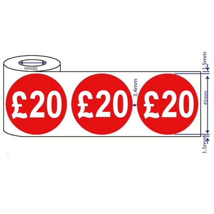 500mm x 45mm - £11-£20 Red Self Adhesive Price Stickers - £11