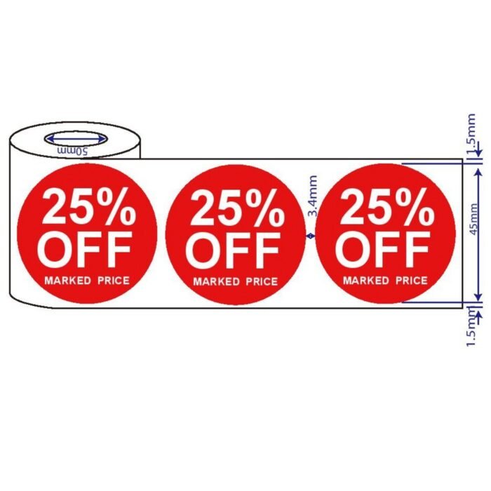 500 x 45mm 20%-50% Off Red Price Self-Adhesive Stickers