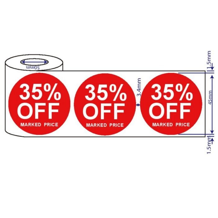 500 x 45mm 20%-50% Off Red Price Self-Adhesive Stickers