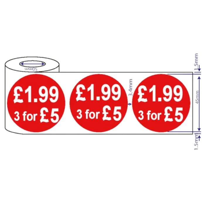 500 x 45mm red price self adhesive stickers £1.99 3 For £5