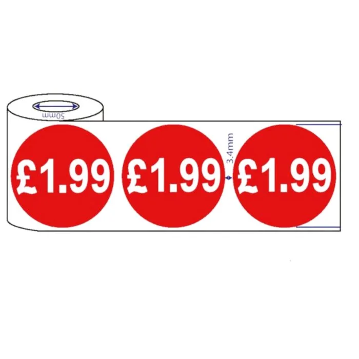 500 x 45mm red price self adhesive stickers £1.99 in roll packaging