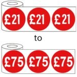 500 x 45mm red price self adhesive stickers £21-£100 in roll packaging