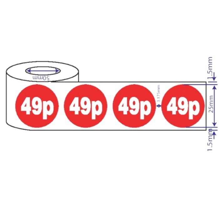 1000x25 49p-99p Mm Red Price Self Adhesive Stickers Sticky Labels For Retail Display