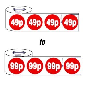 1000x25 49p-99p Mm Red Price Self Adhesive Stickers Sticky Labels For Retail Display