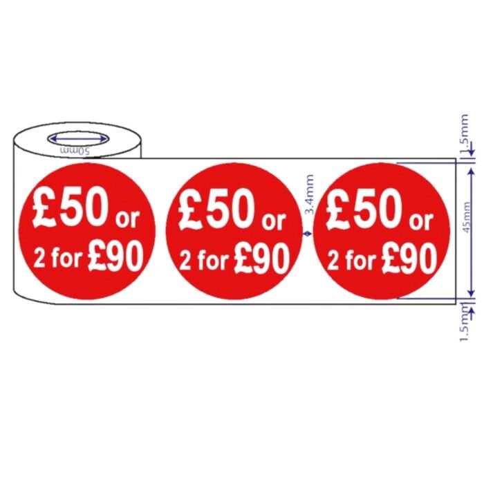 500x45mm Red Price Adhesive Stickers - Quantity Discount