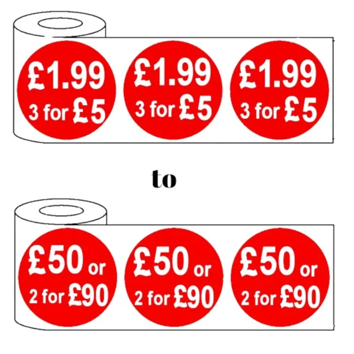 500 x 45mm red price self adhesive stickers £1.99 3 For £5 - £50 Or 2 For £90