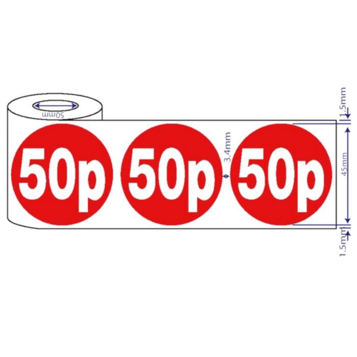 500x 45mm 50p-99p Red Self Adhesive Stickers