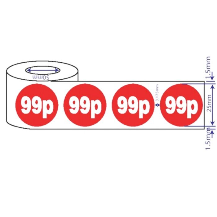 1000x25 49p-99p Mm Red Price Self Adhesive Stickers Sticky Labels For Retail Display