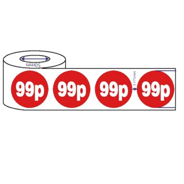 500x 45mm 50p-99p Red Self Adhesive Stickers