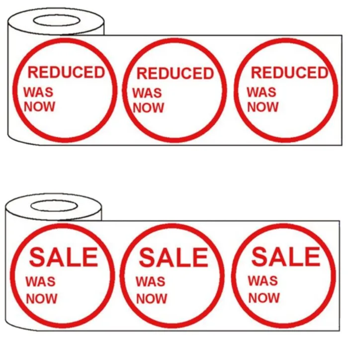 red price self adhesive stickers Sale/Reduced Was/Now
