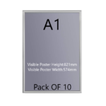 Pack of 10 A1 Black Poster Snap Frame 25mm Mitred Frame With Wall Fixings A1 Silver Poster Snap Frame
