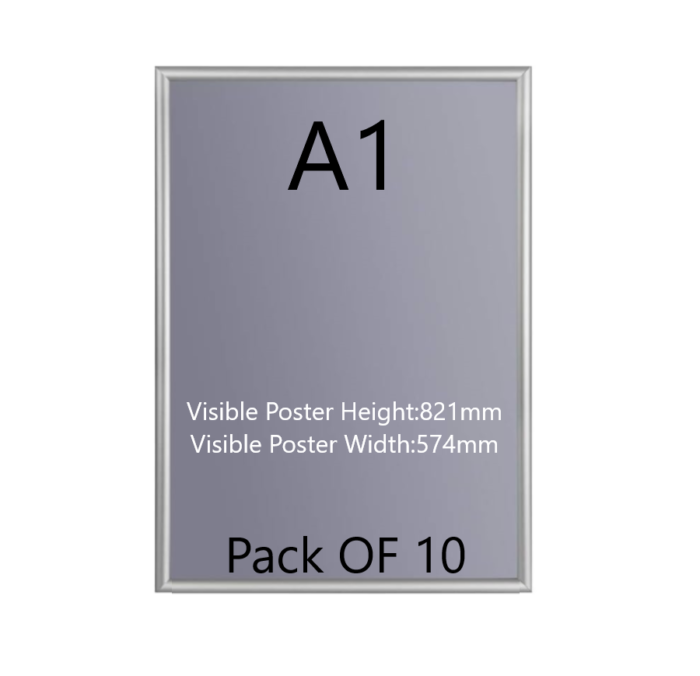 Pack of 10 A1 Black Poster Snap Frame 25mm Mitred Frame With Wall Fixings