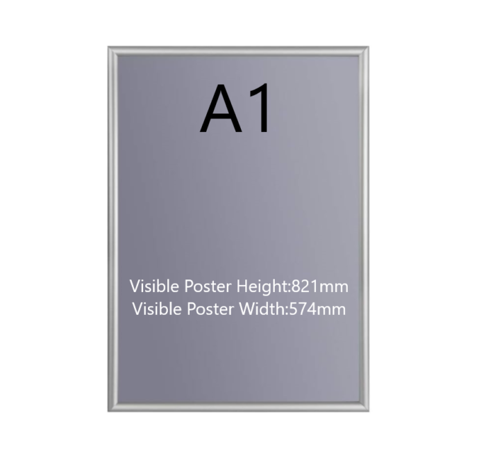 A1 Silver Poster Snap Frame 25mm Mitred Frame With Wall Fixings