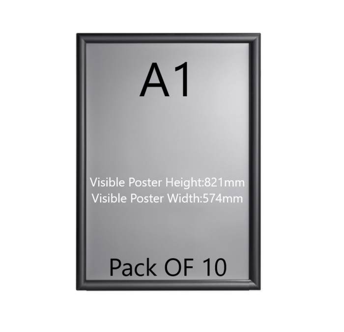 Pack of 10 A1 Black Poster Snap Frame 25mm Mitred Frame With Wall Fixings